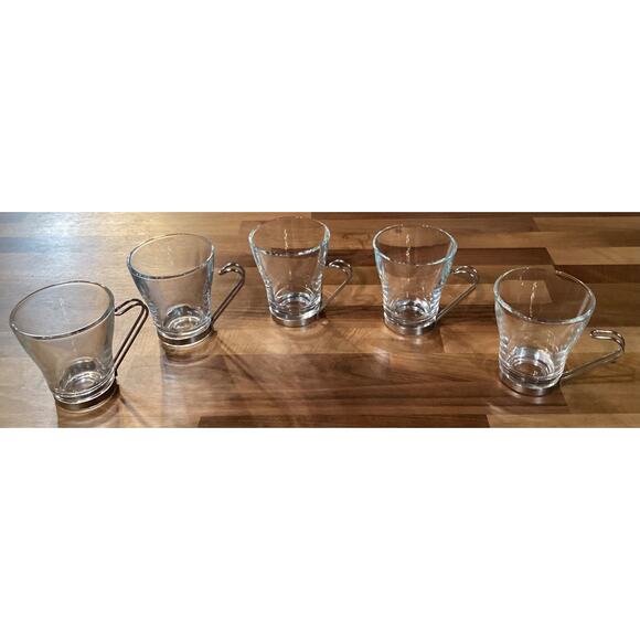 Vintage Vitrosax Italy Clear Glass Stainless Steel Handle ESPRESSO Coffee Cups 5 - Picture 3 of 9